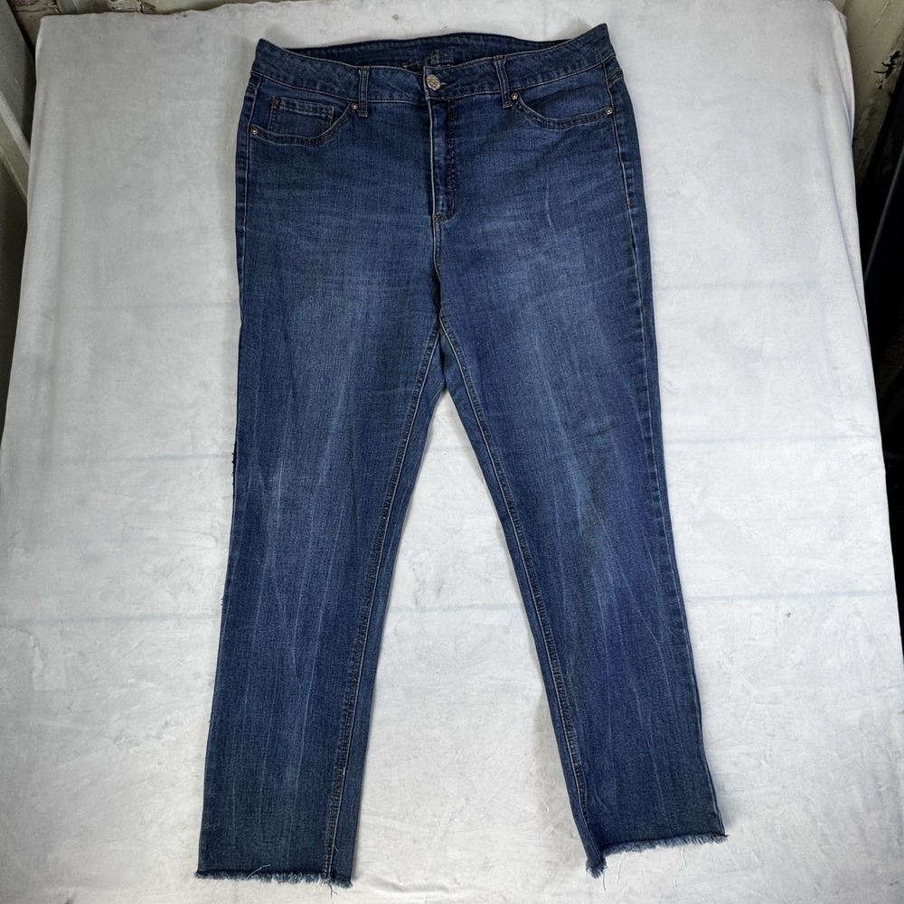 Seven7 Womens Boyfriend Ankle Jeans Blue Denim Frayed Hem Urban Streetwear Sz 16